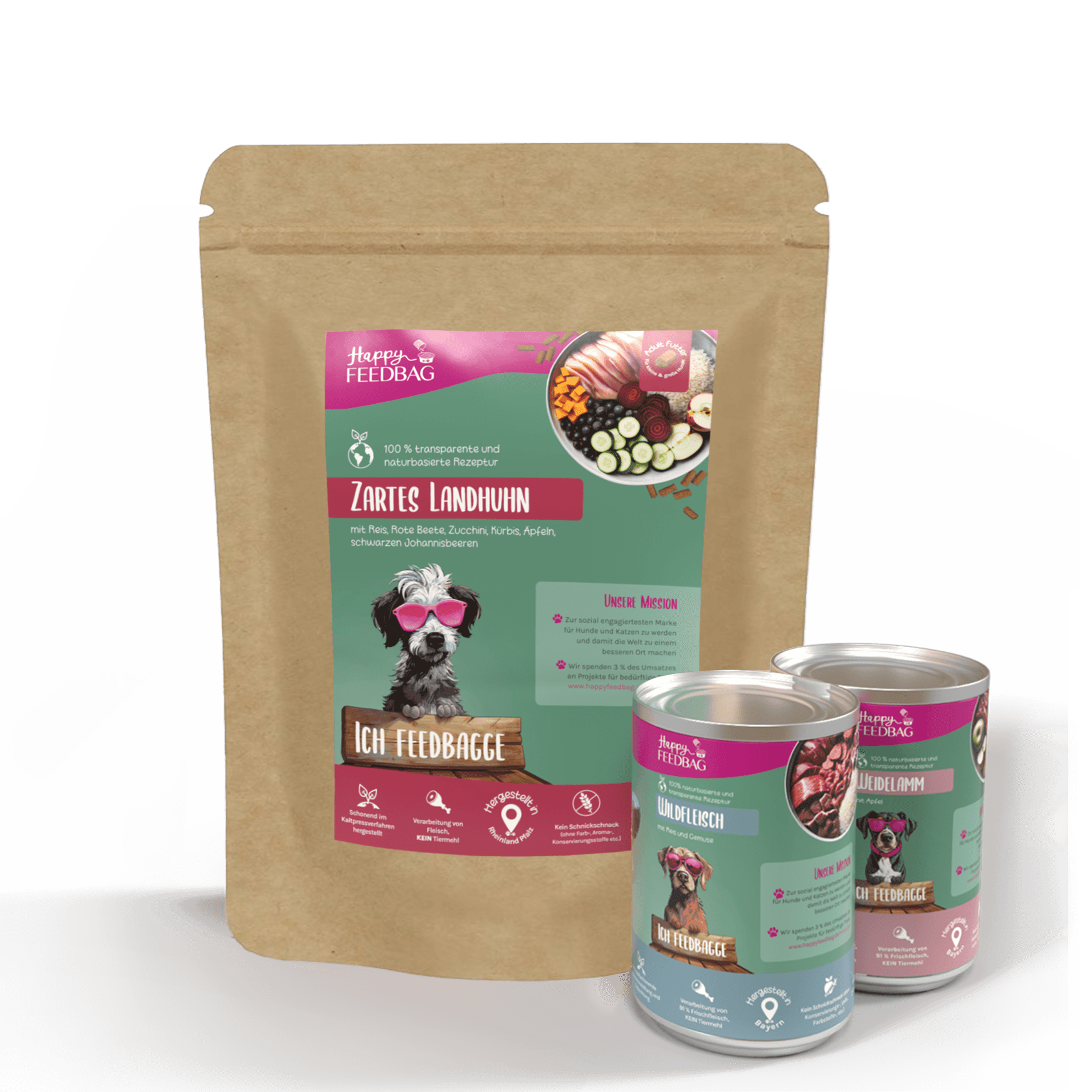 Kennenlernpaket Huhn, Wild, Lamm für Hunde - HappyFeedbag GmbH